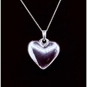 Vintage Sterling Silver 925 Italy Puffed Heart Pendant 17” Necklace